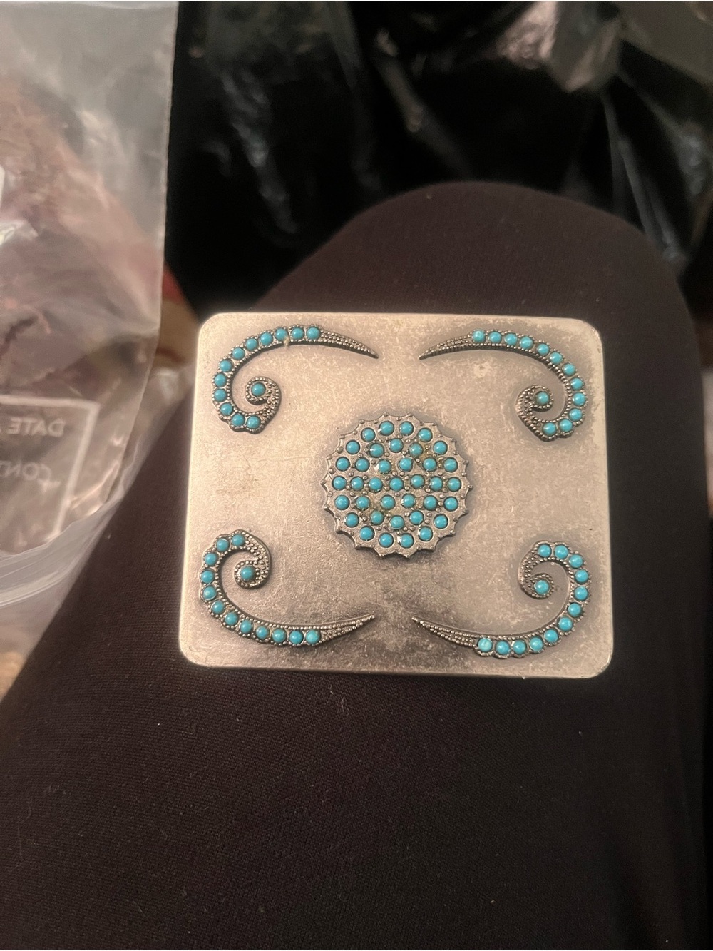 Turquoise Accent Silver Belt Buckle
